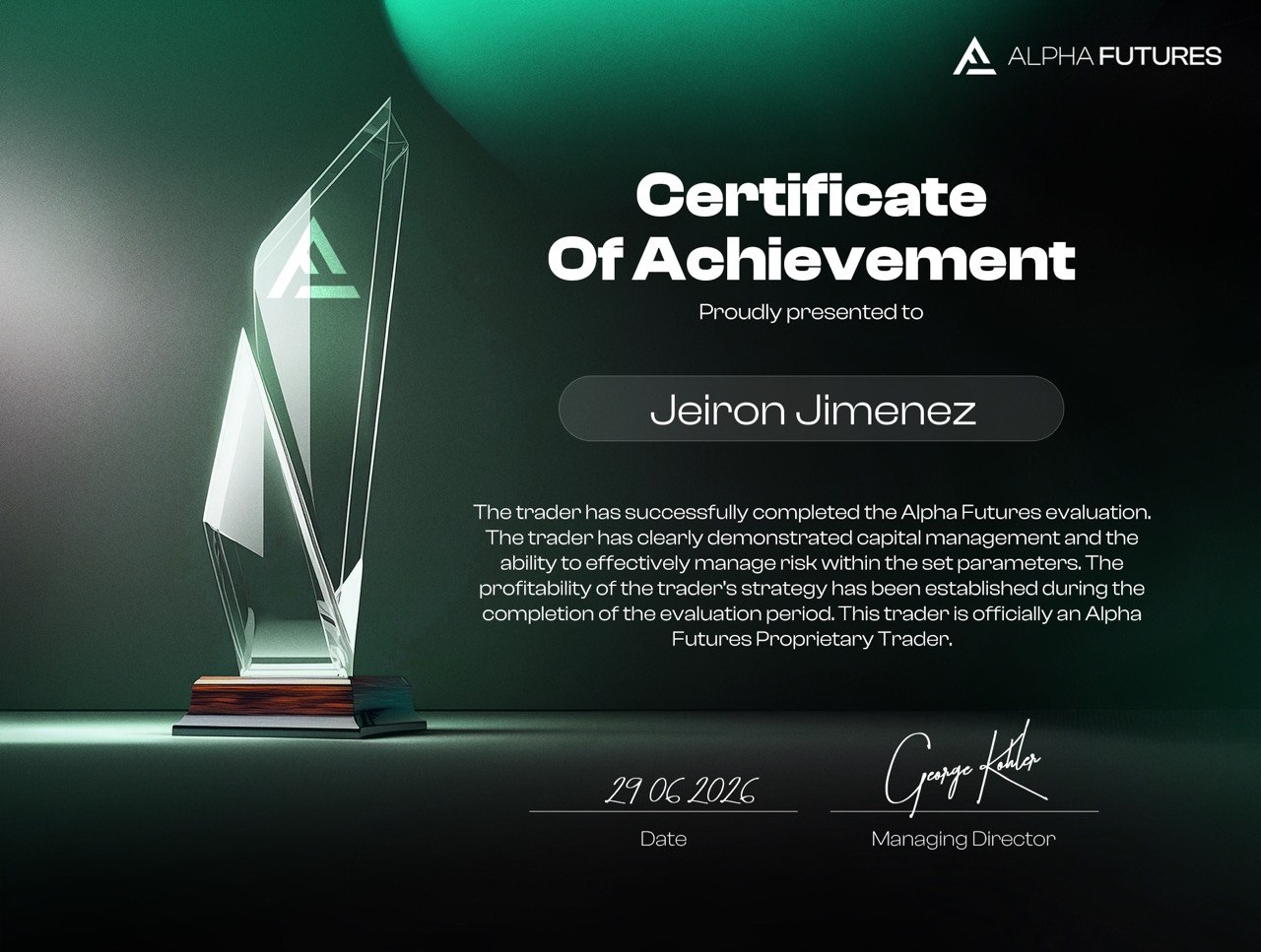 Certificado Alpha Futures — Proprietary Trader