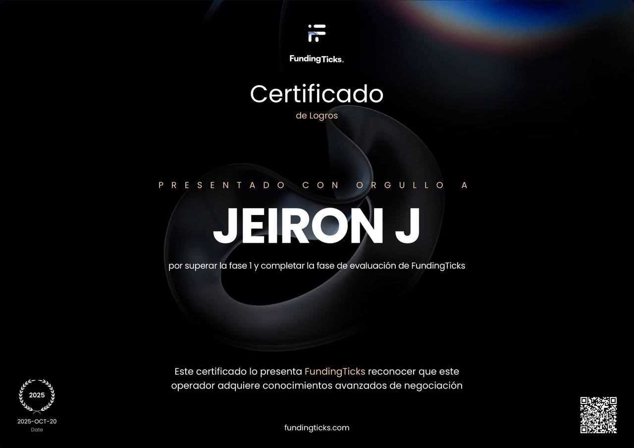 Certificado FundingTicks — evaluación superada