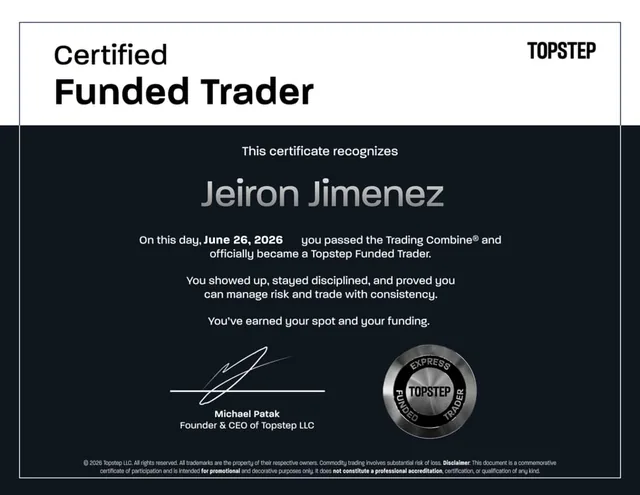 Certificado de Topstep de Jeiron